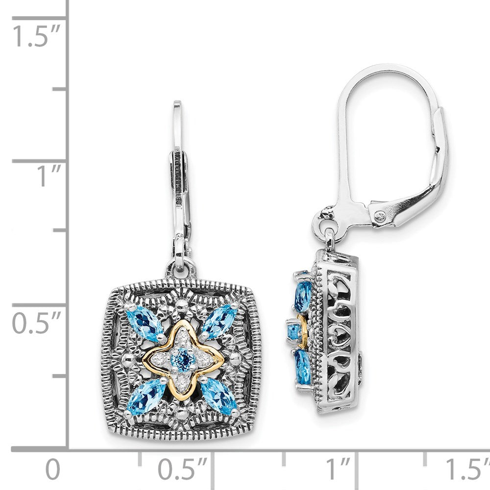 Sterling Silver Antiqued w/14k Diamond & Blue Topaz Earrings