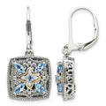 Sterling Silver Antiqued w/14k Diamond & Blue Topaz Earrings