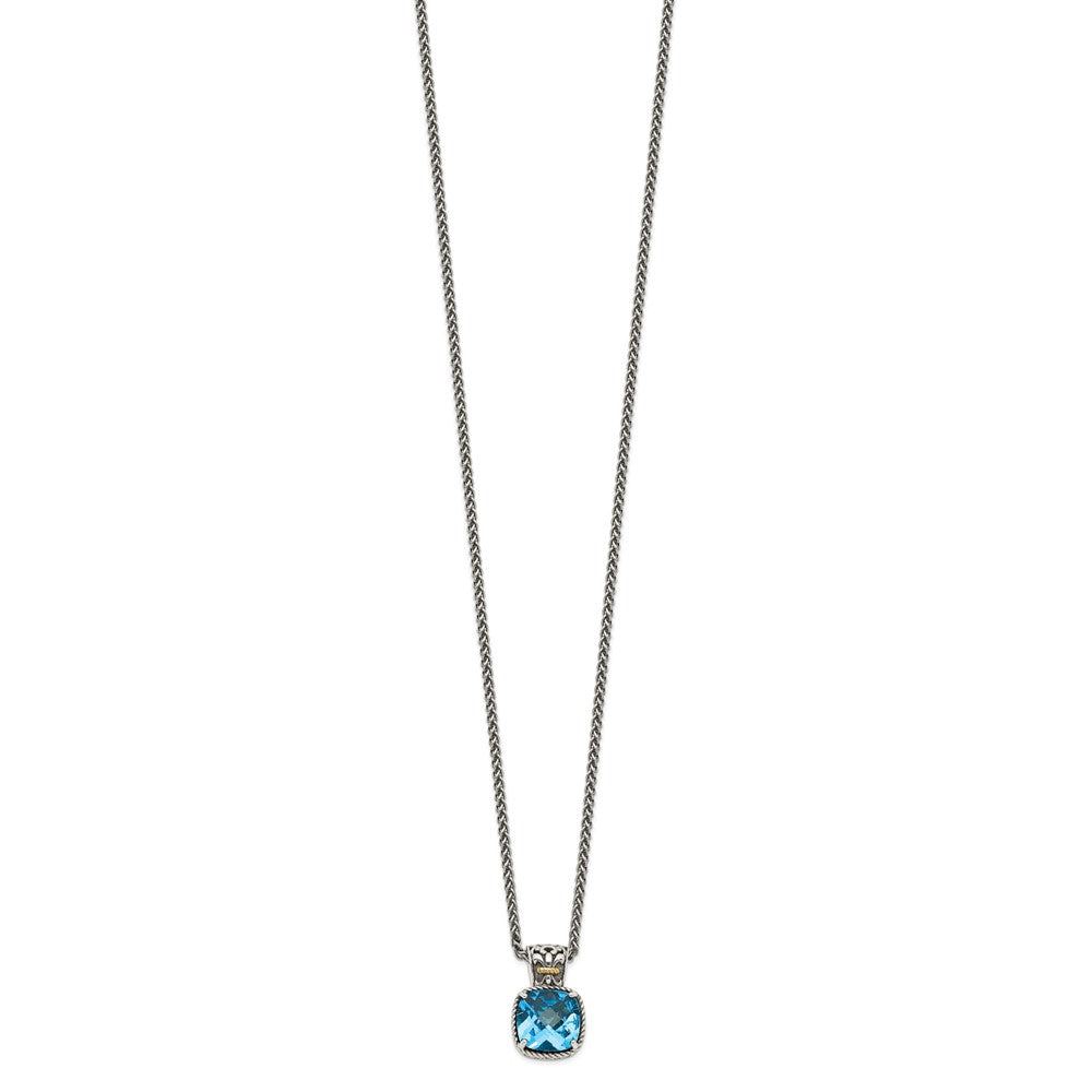 Sterling Silver Antiqued w/14k Blue Topaz Necklace