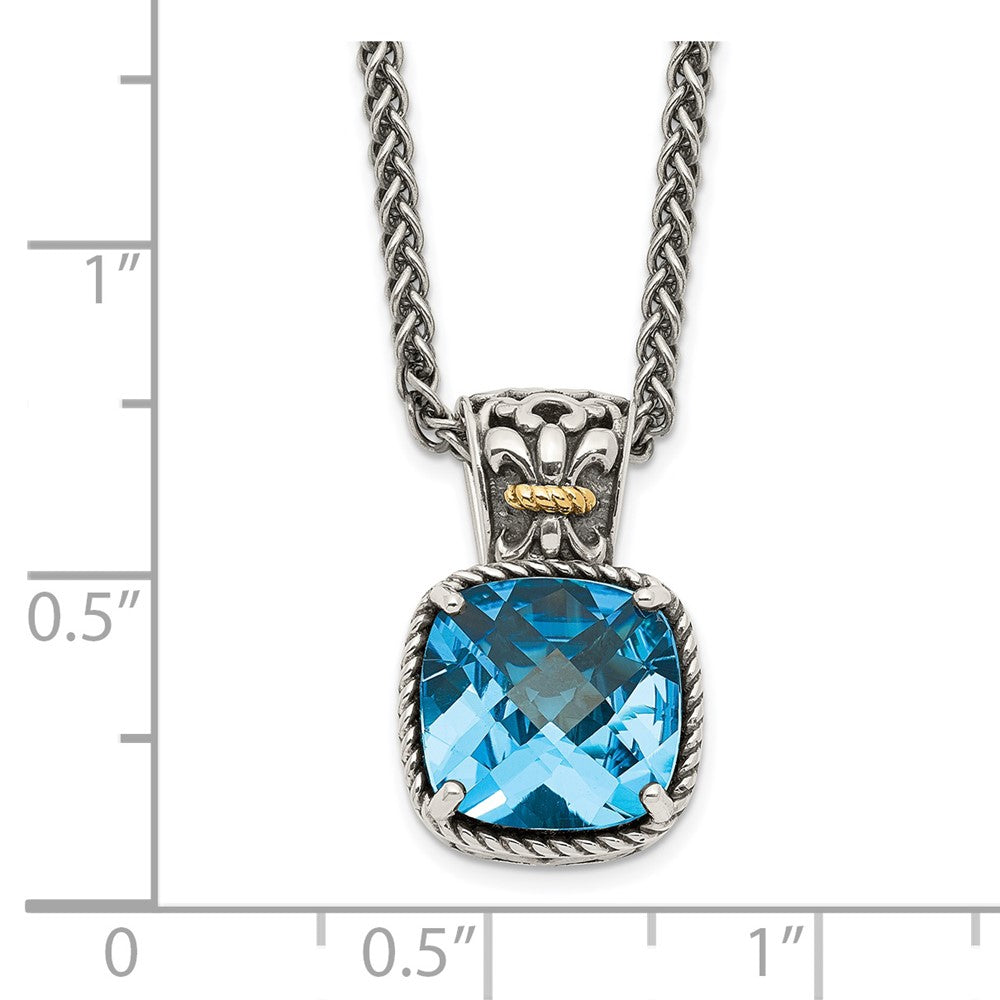 Sterling Silver Antiqued w/14k Blue Topaz Necklace