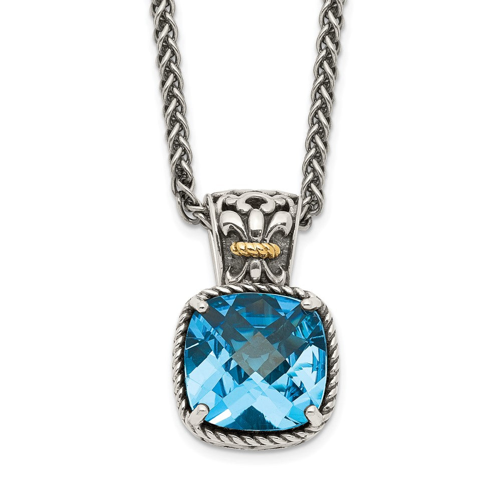 Sterling Silver Antiqued w/14k Blue Topaz Necklace