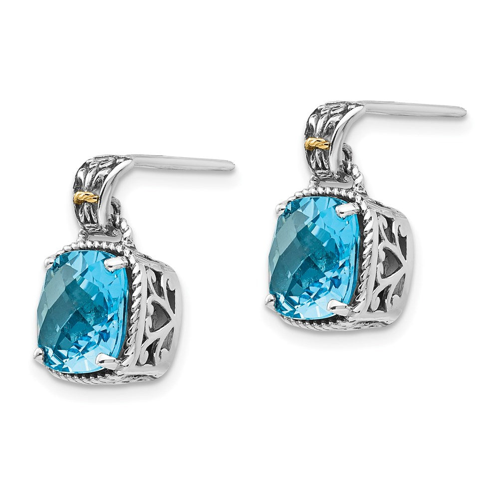 Sterling Silver Antiqued w/14k Blue Topaz Earrings