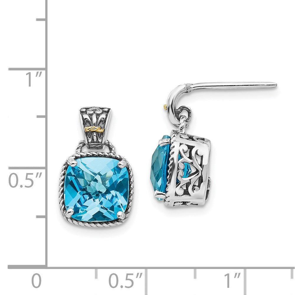 Sterling Silver Antiqued w/14k Blue Topaz Earrings