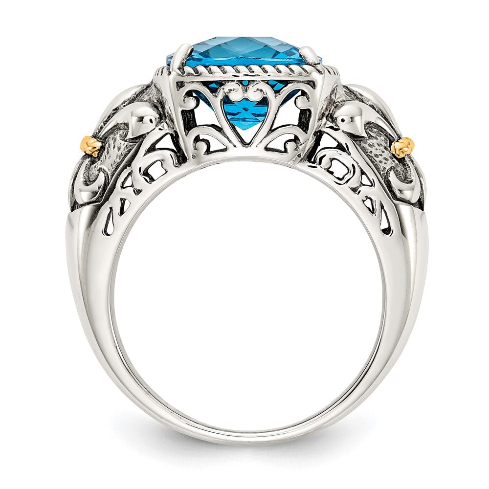 Sterling Silver Antiqued w/14k Blue Topaz Ring