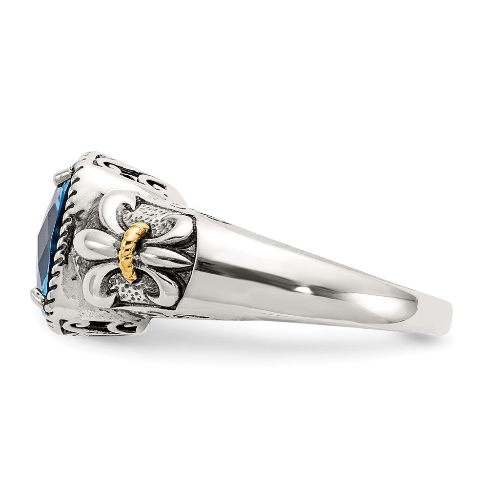Sterling Silver Antiqued w/14k Blue Topaz Ring