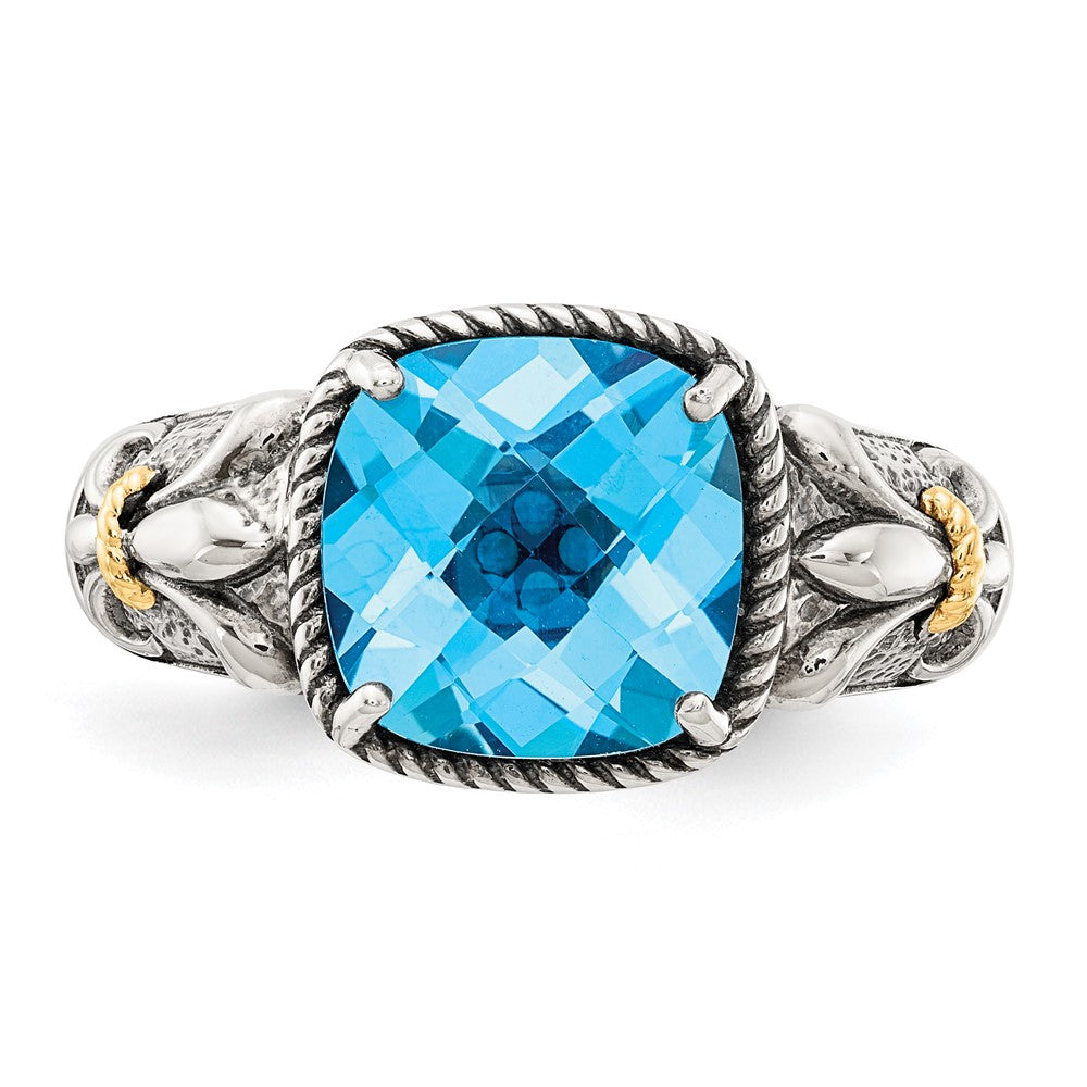 Sterling Silver Antiqued w/14k Blue Topaz Ring