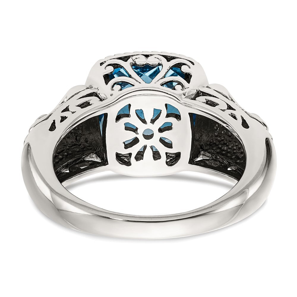 Sterling Silver Antiqued w/14k Blue Topaz Ring