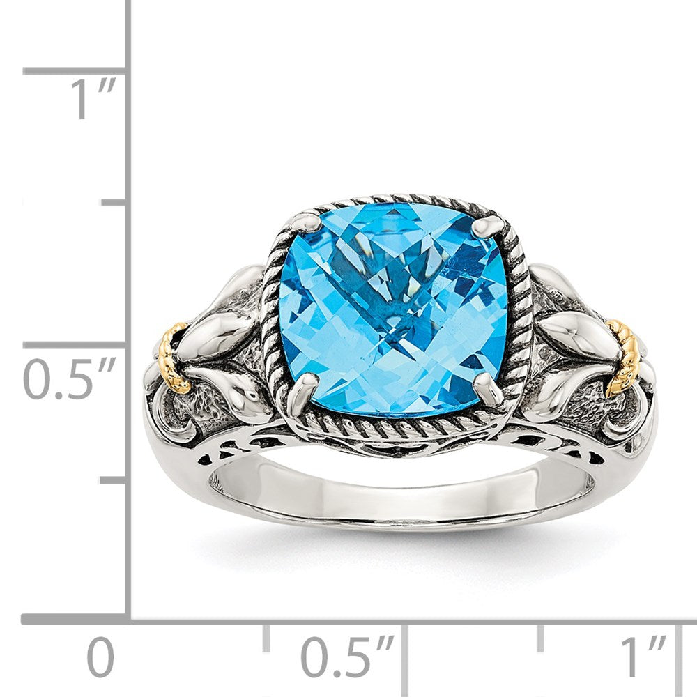 Sterling Silver Antiqued w/14k Blue Topaz Ring
