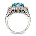 Sterling Silver Antiqued w/14k Diamond & Blue Topaz Ring