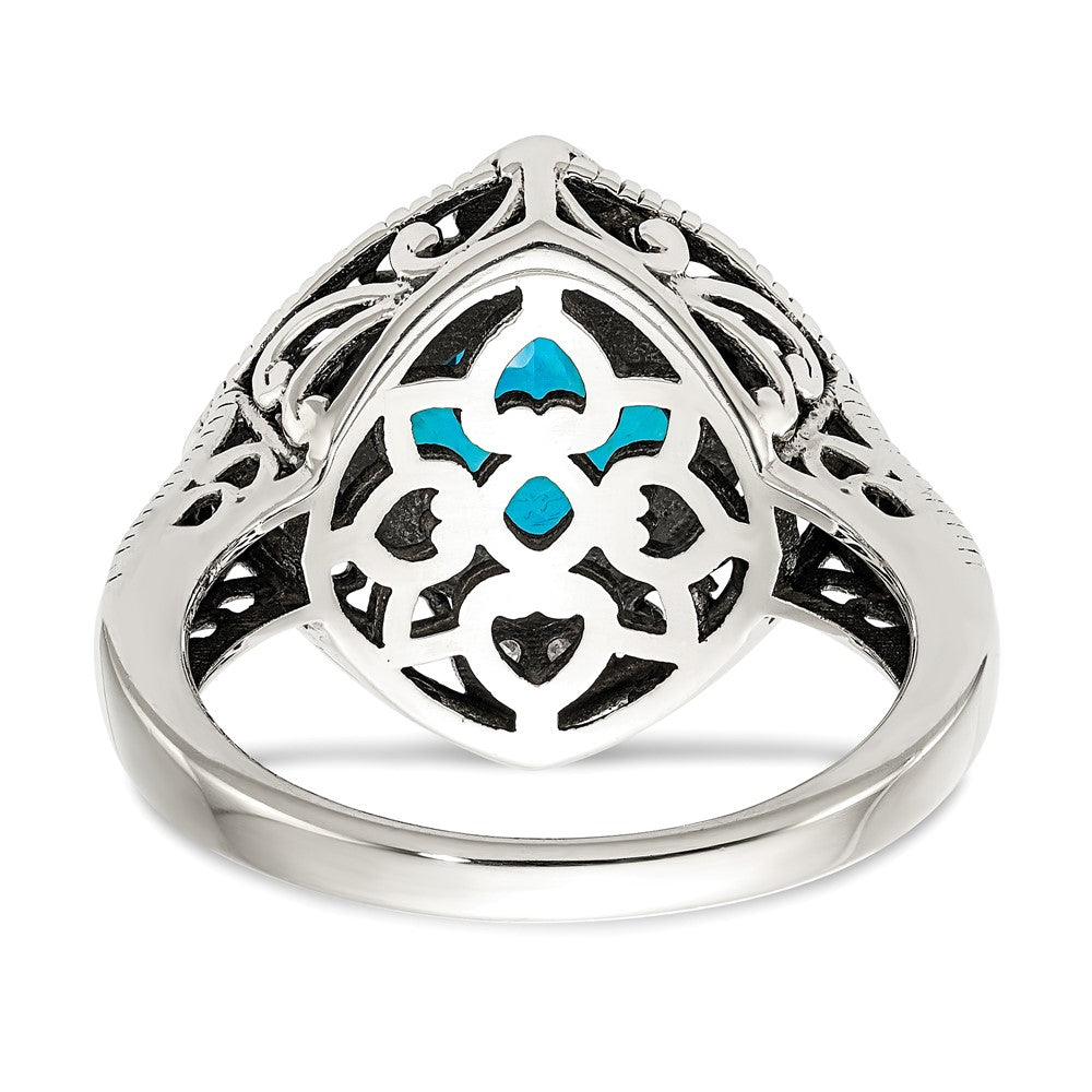 Sterling Silver Antiqued w/14k Diamond & Blue Topaz Ring
