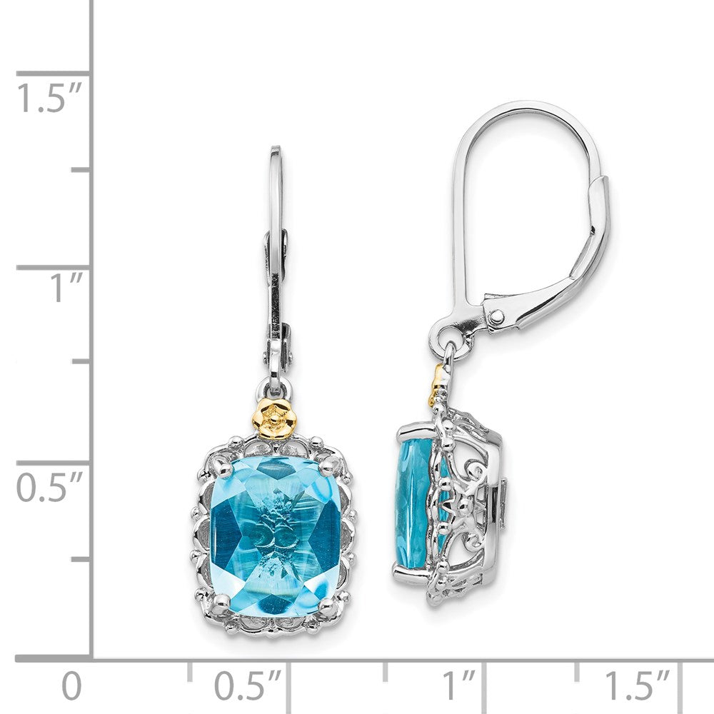 Sterling Silver Rhodium-plated w/14k Blue Topaz Earrings