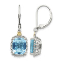 Sterling Silver Rhodium-plated w/14k Blue Topaz Earrings