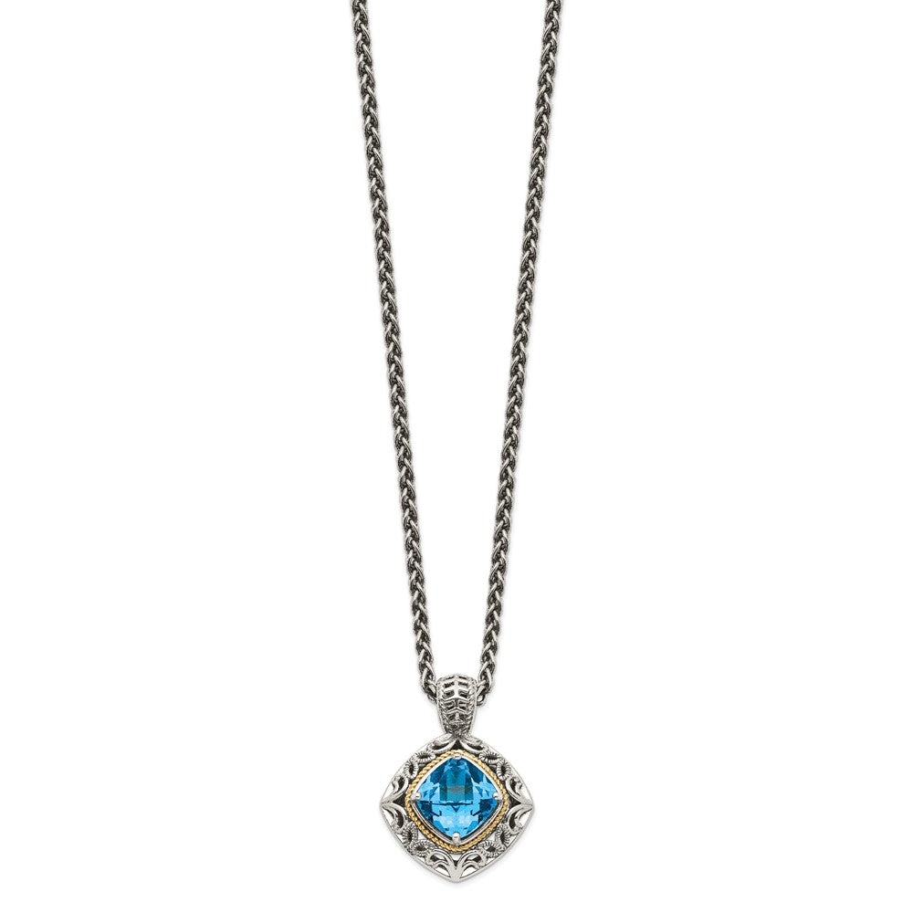Sterling Silver Antiqued w/14k Blue Topaz Necklace
