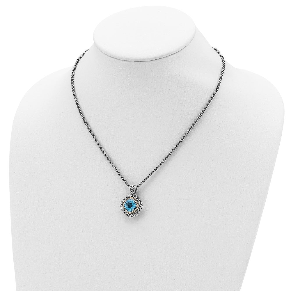 Sterling Silver Antiqued w/14k Blue Topaz Necklace