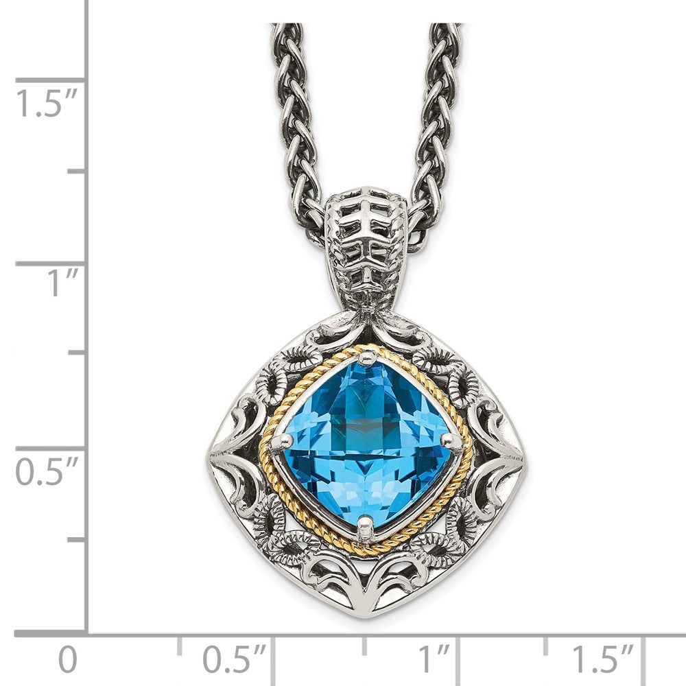Sterling Silver Antiqued w/14k Blue Topaz Necklace