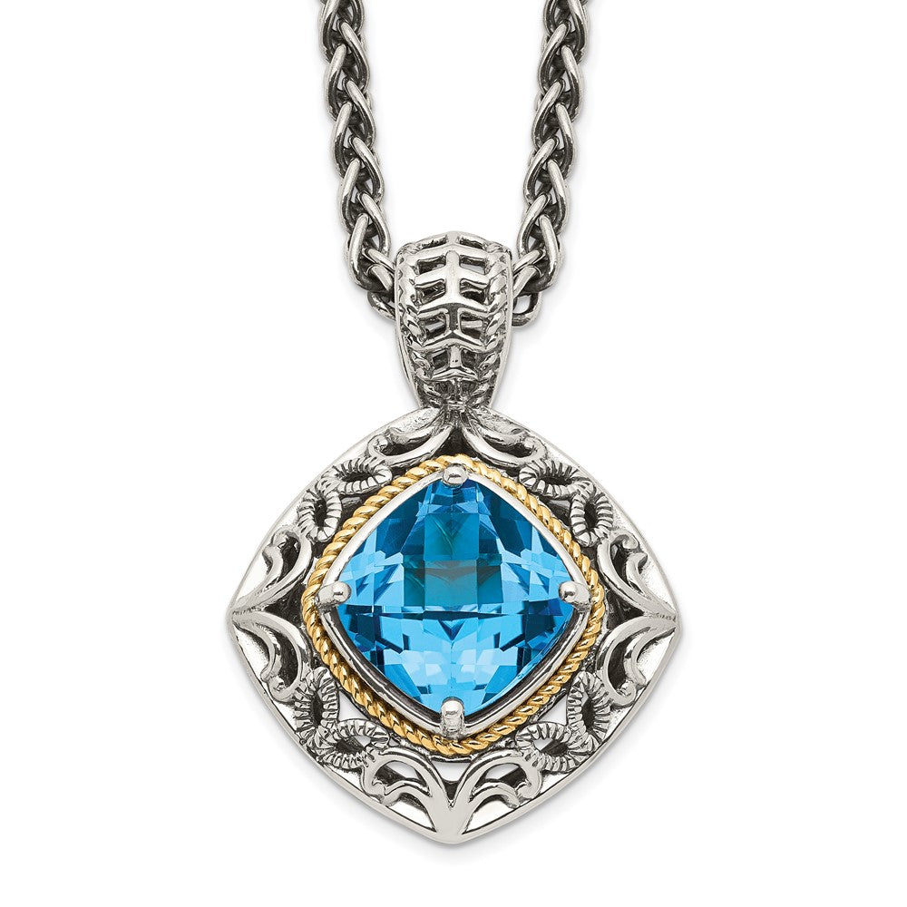 Sterling Silver Antiqued w/14k Blue Topaz Necklace