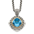 Sterling Silver Antiqued w/14k Blue Topaz Necklace
