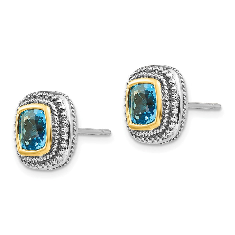 Sterling Silver Antiqued w/14k Blue Topaz Earrings