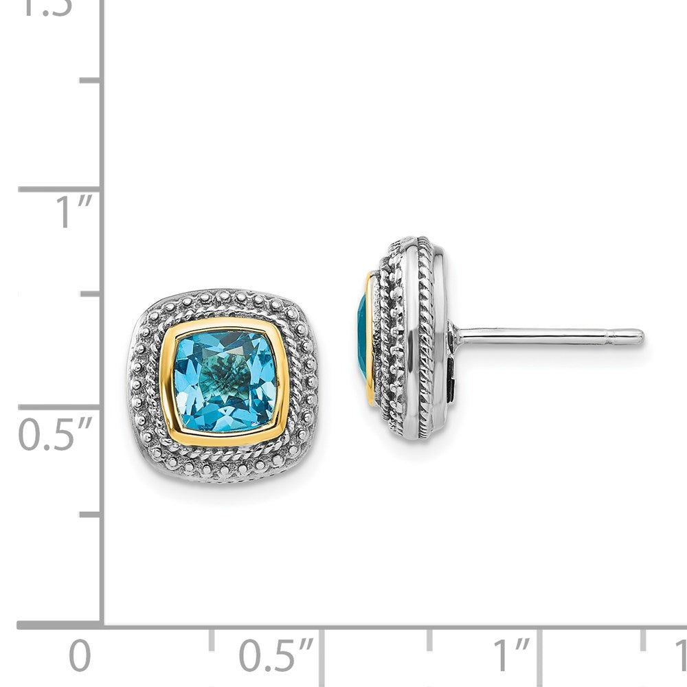 Sterling Silver Antiqued w/14k Blue Topaz Earrings