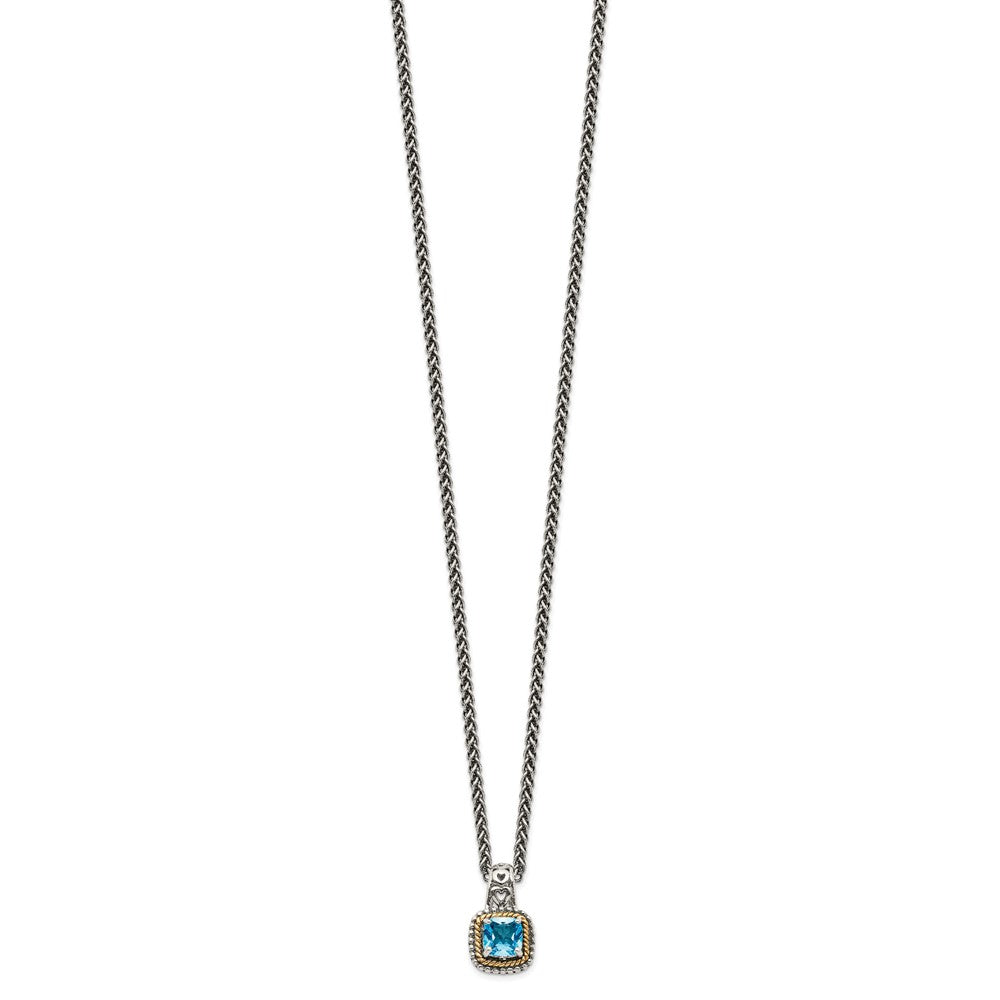 Sterling Silver Antiqued w/14k Blue Topaz Necklace