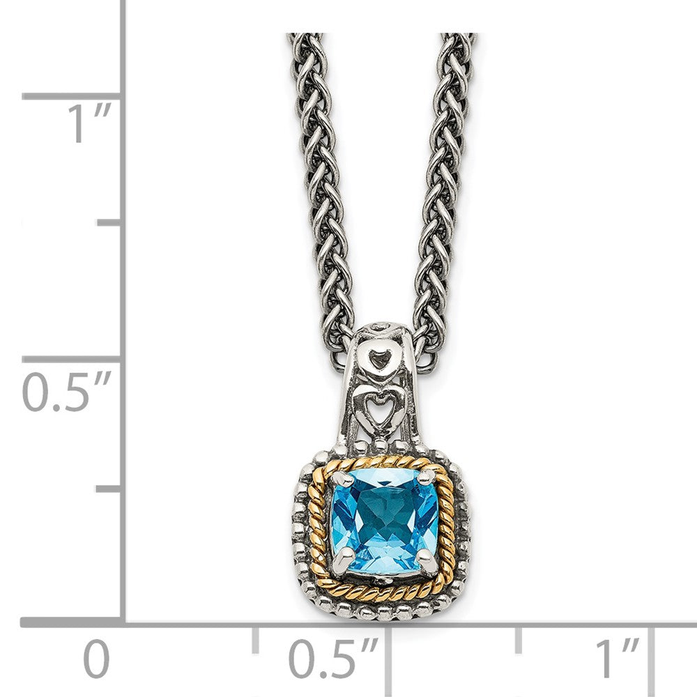 Sterling Silver Antiqued w/14k Blue Topaz Necklace