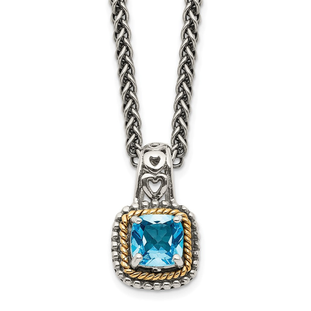 Sterling Silver Antiqued w/14k Blue Topaz Necklace