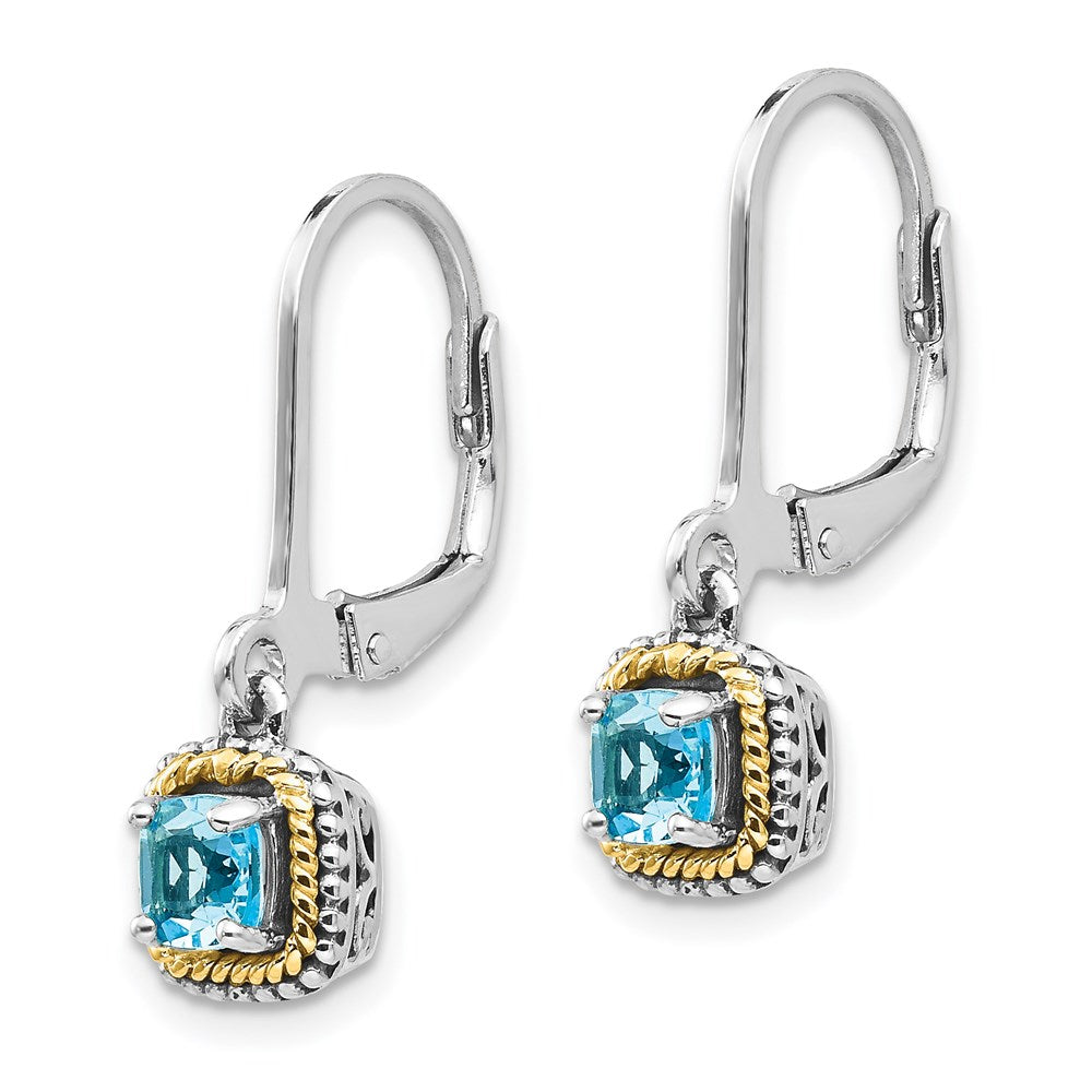 Sterling Silver Antiqued w/14k Blue Topaz Earrings