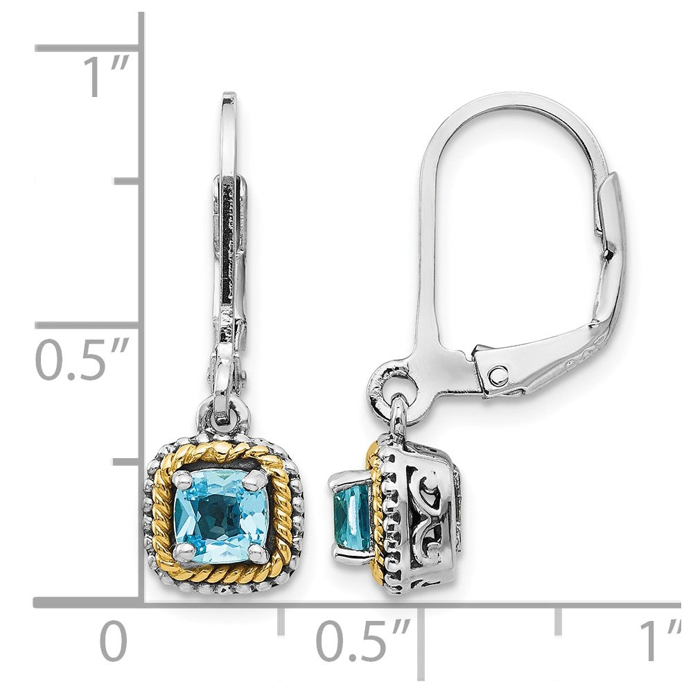 Sterling Silver Antiqued w/14k Blue Topaz Earrings
