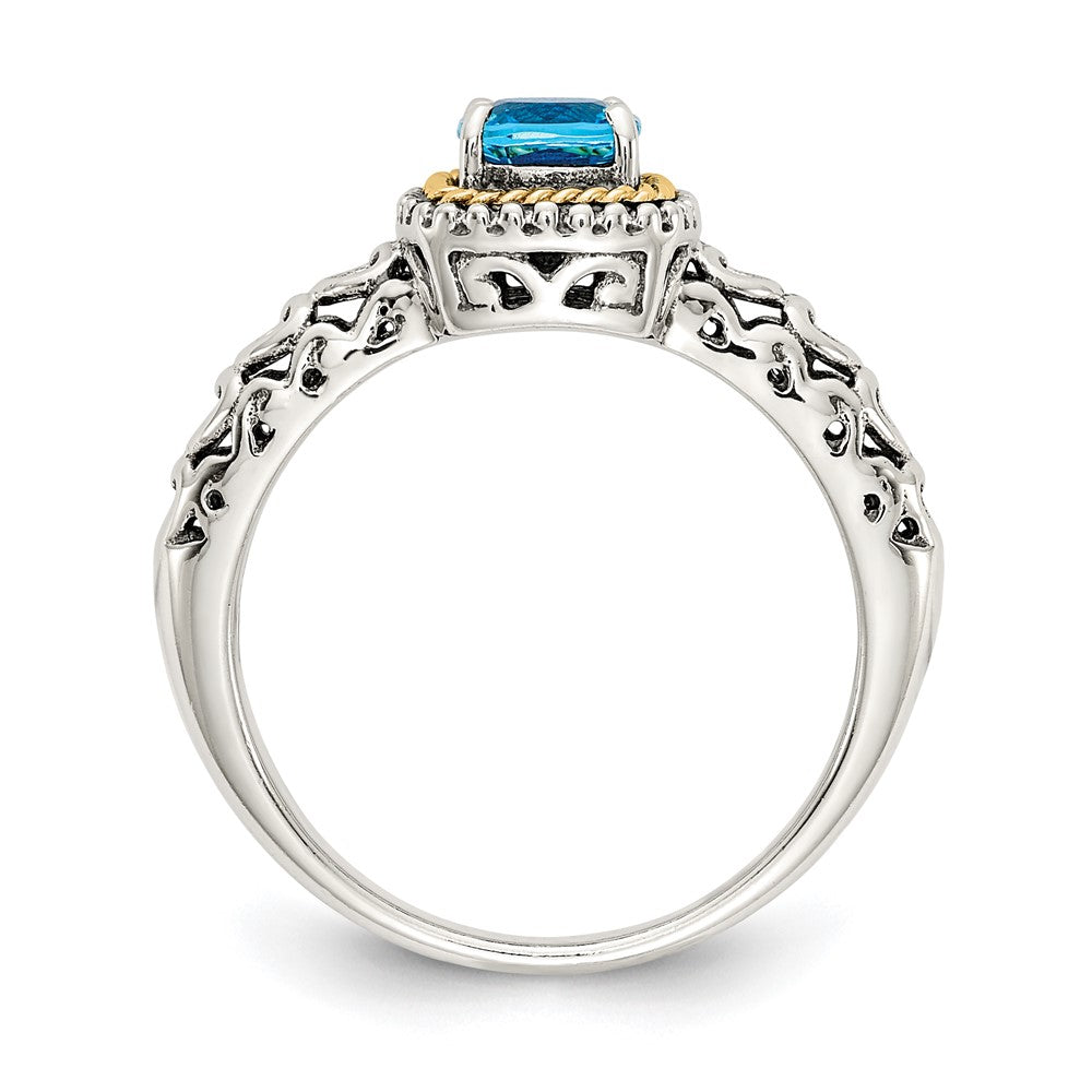Sterling Silver Antiqued w/14k Blue Topaz Ring