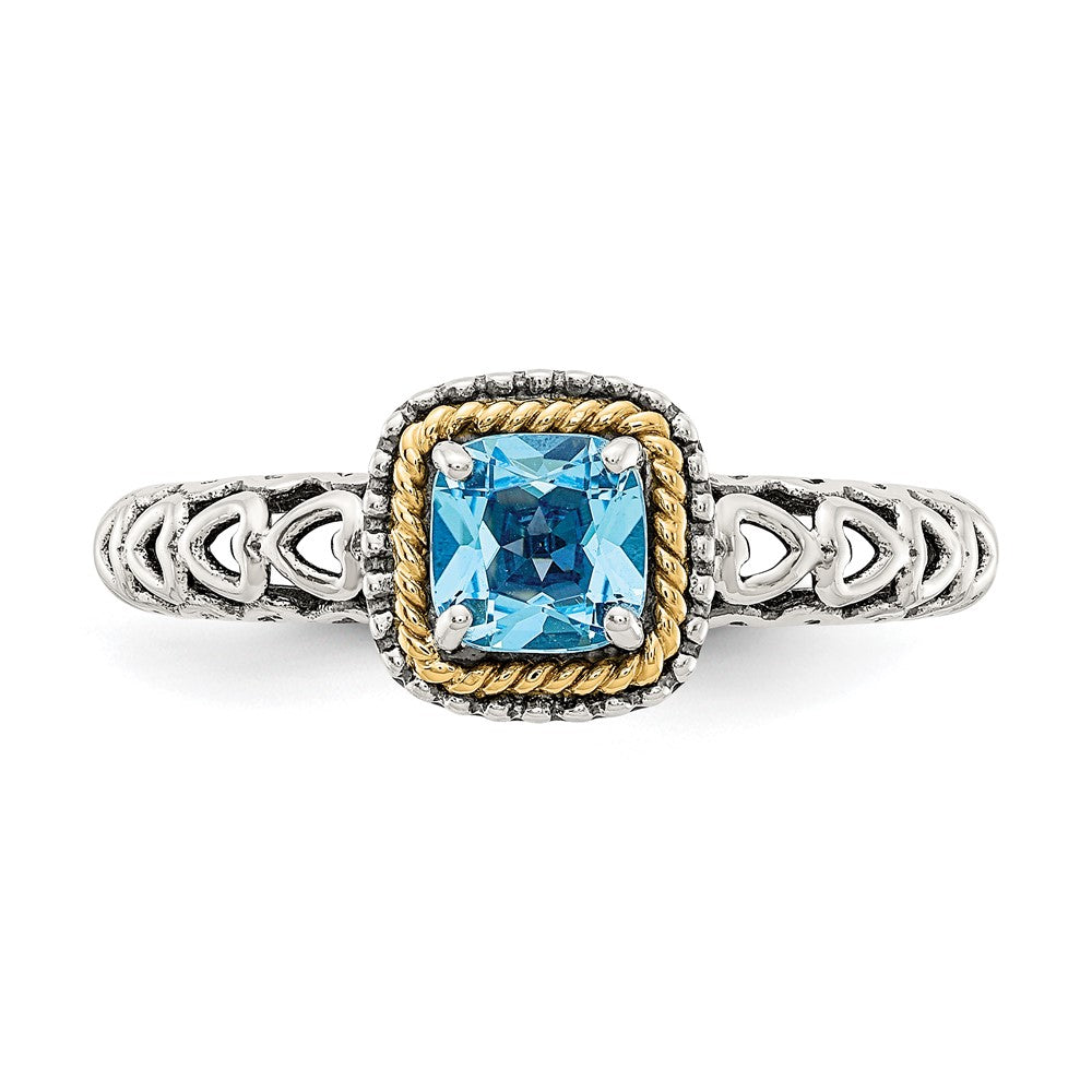 Sterling Silver Antiqued w/14k Blue Topaz Ring