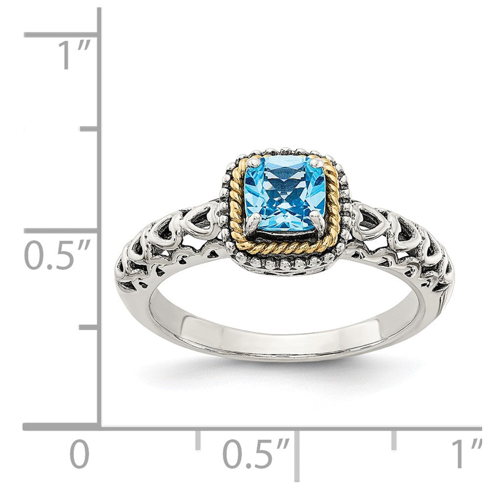 Sterling Silver Antiqued w/14k Blue Topaz Ring