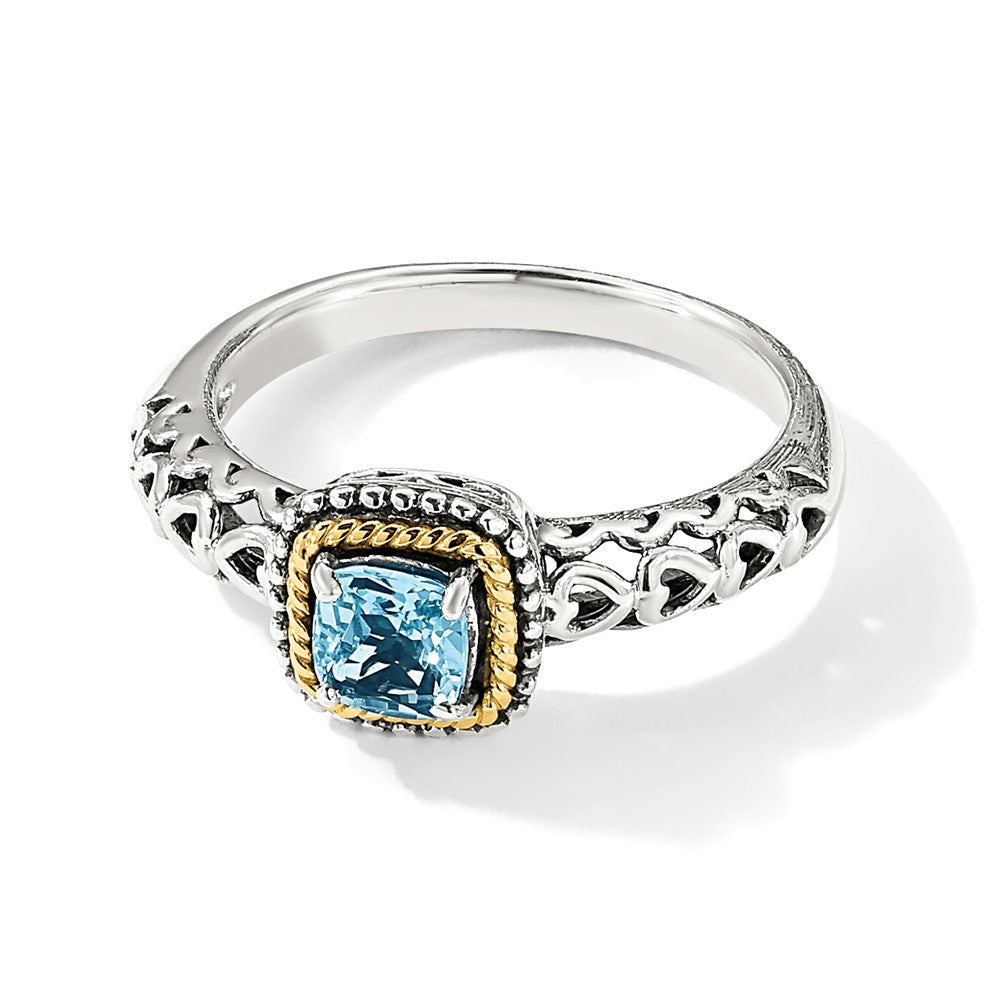 Sterling Silver Antiqued w/14k Blue Topaz Ring