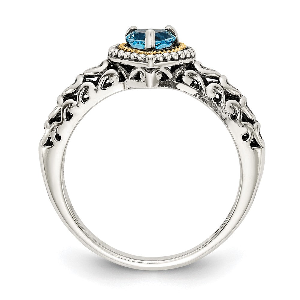 Sterling Silver Antiqued w/14k Blue Topaz Ring