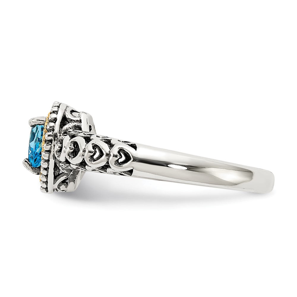 Sterling Silver Antiqued w/14k Blue Topaz Ring