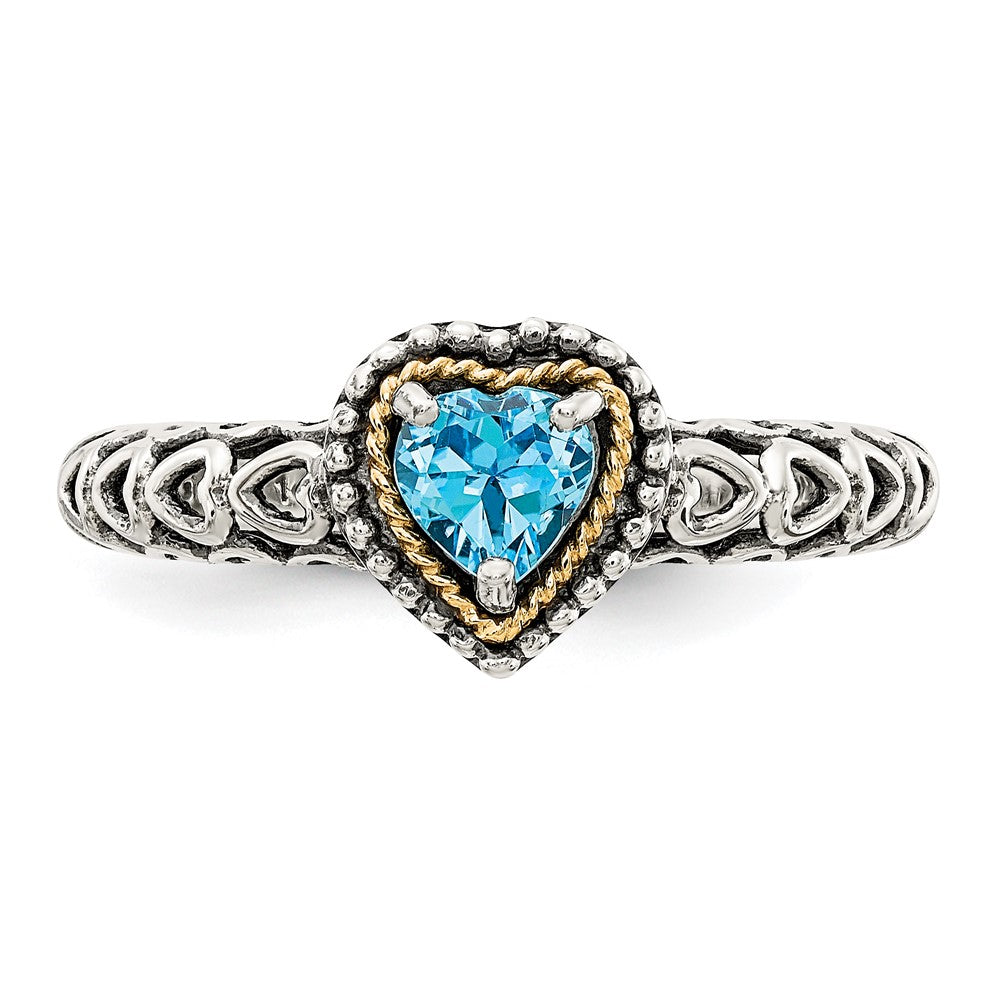 Sterling Silver Antiqued w/14k Blue Topaz Ring