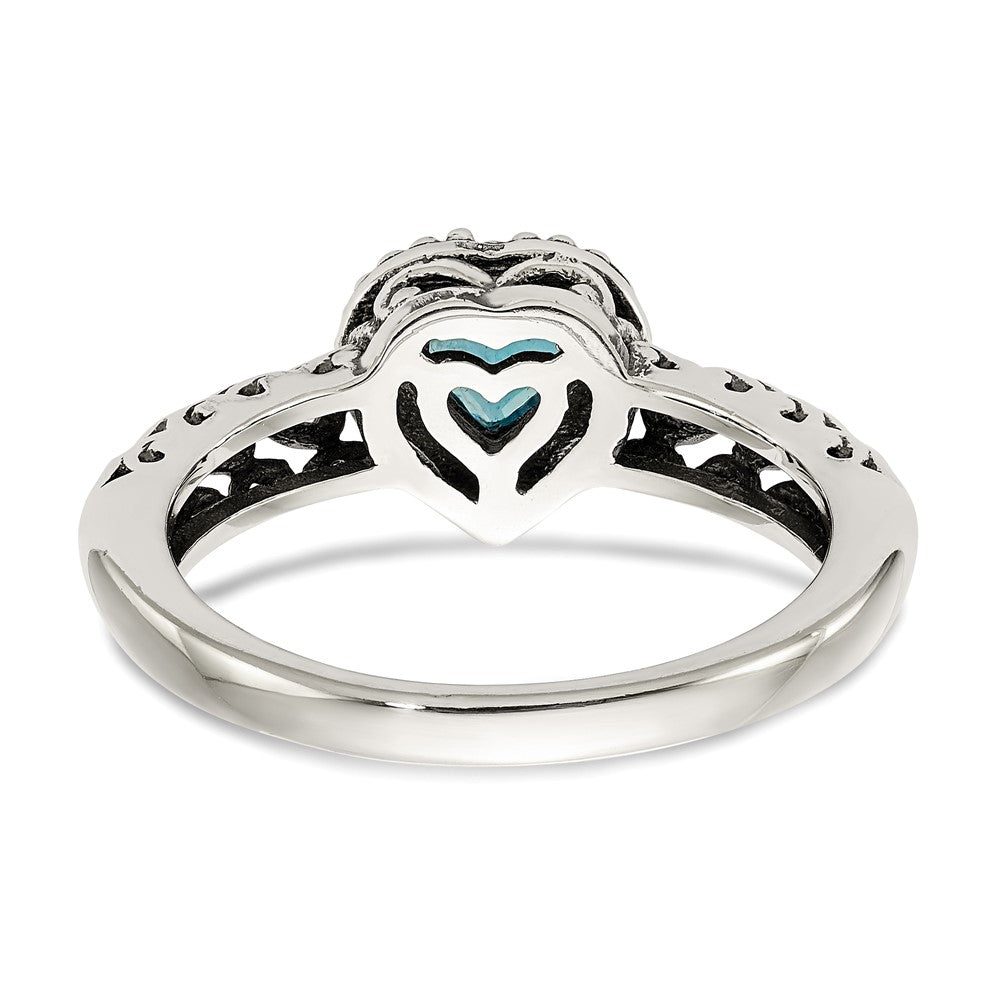Sterling Silver Antiqued w/14k Blue Topaz Ring