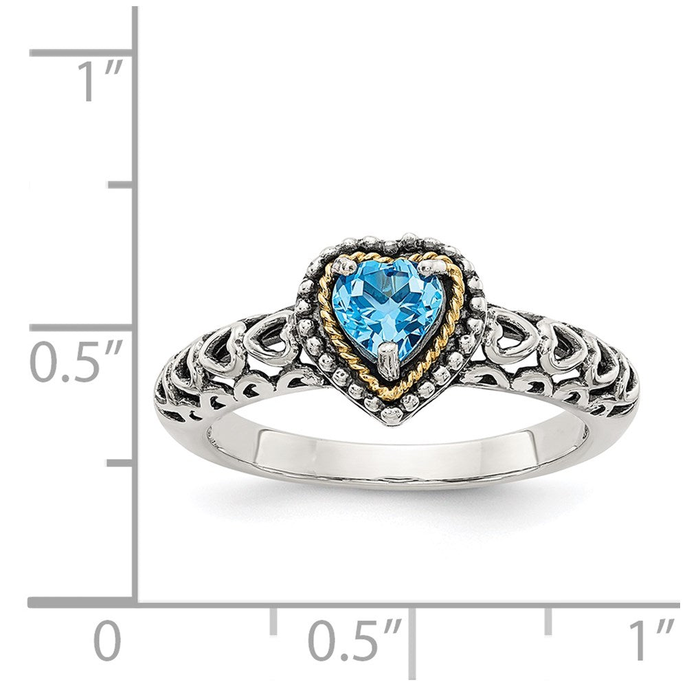 Sterling Silver Antiqued w/14k Blue Topaz Ring