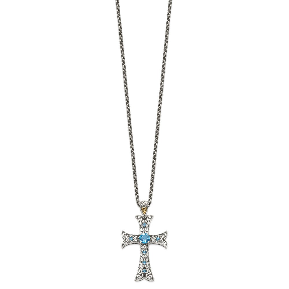 Sterling Silver Rhodium-plated w/14k Blue Topaz Necklace