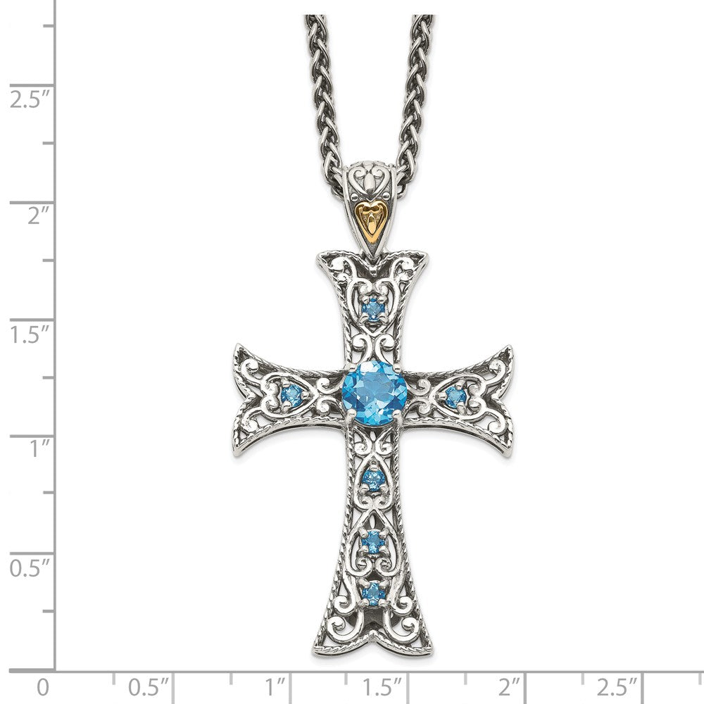 Sterling Silver Rhodium-plated w/14k Blue Topaz Necklace