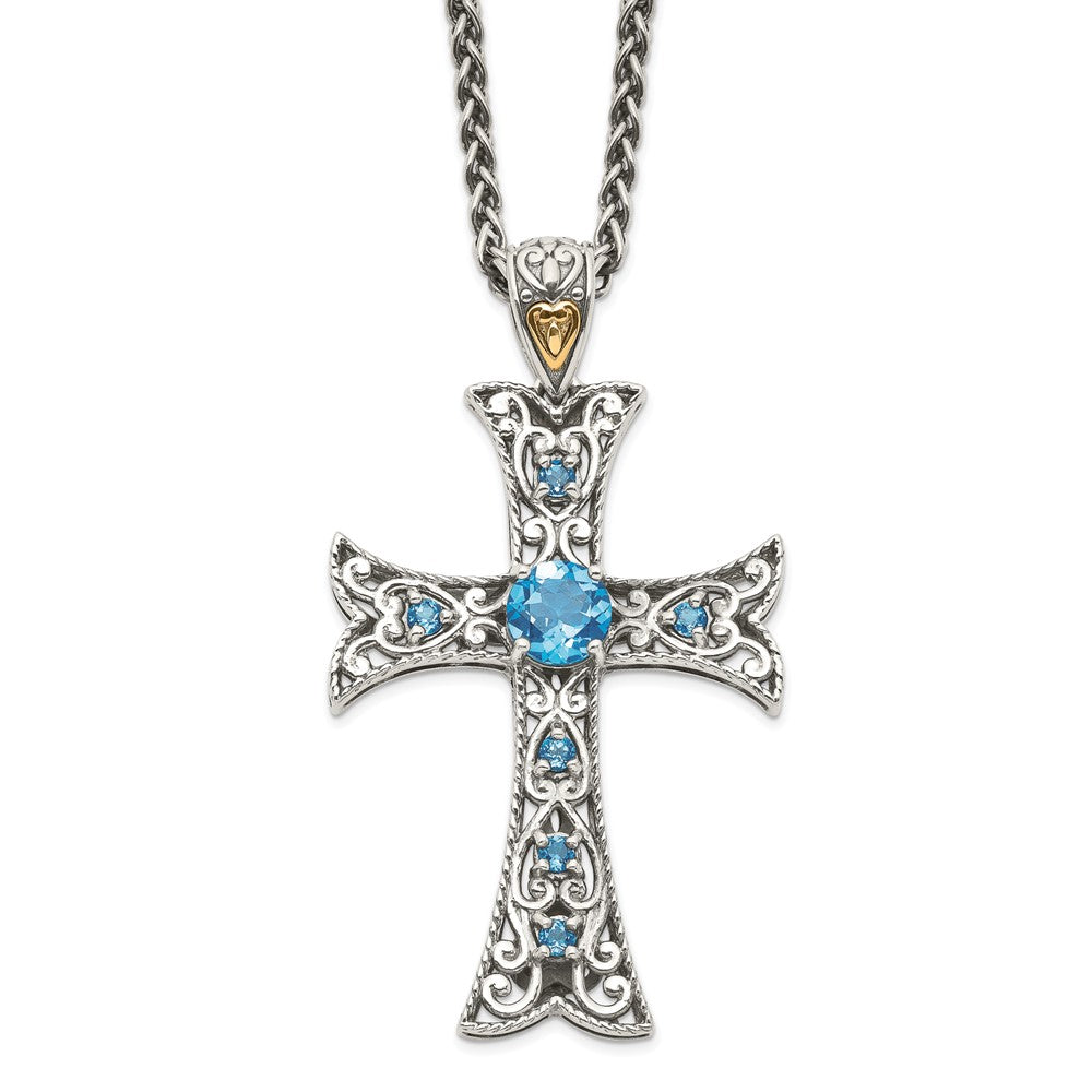 Sterling Silver Rhodium-plated w/14k Blue Topaz Necklace
