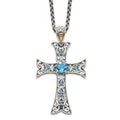 Sterling Silver Rhodium-plated w/14k Blue Topaz Necklace