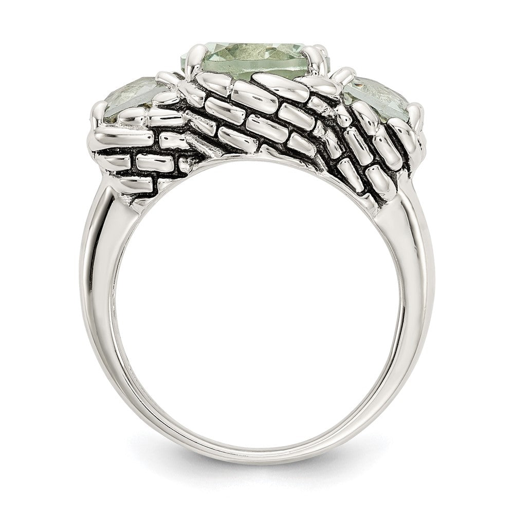 Sterling Silver Antiqued Green Quartz Ring