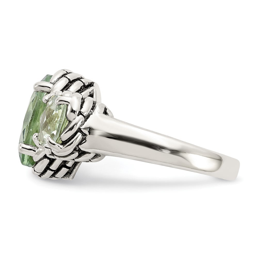 Sterling Silver Antiqued Green Quartz Ring