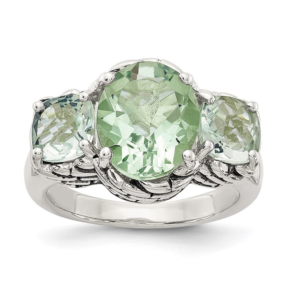 Sterling Silver Antiqued Green Quartz Ring