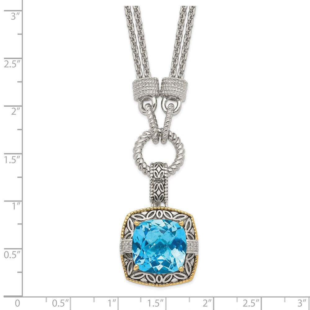 Sterling Silver Antiqued w/14k w/1in ext Sky Bl. Topaz/Diamond Necklace