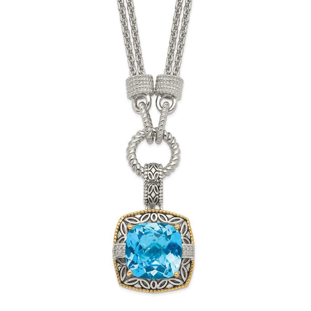 Sterling Silver Antiqued w/14k w/1in ext Sky Bl. Topaz/Diamond Necklace