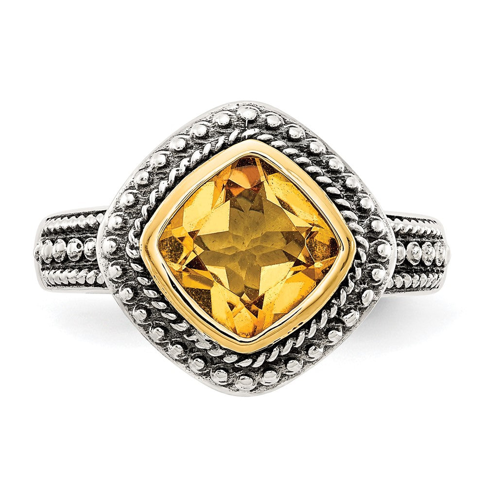 Sterling Silver Antiqued w/14k Citrine Ring