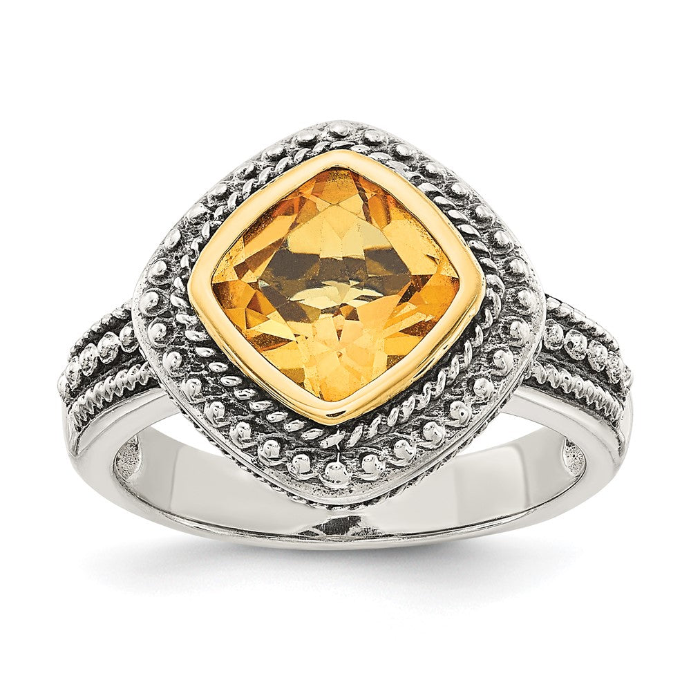 Sterling Silver Antiqued w/14k Citrine Ring