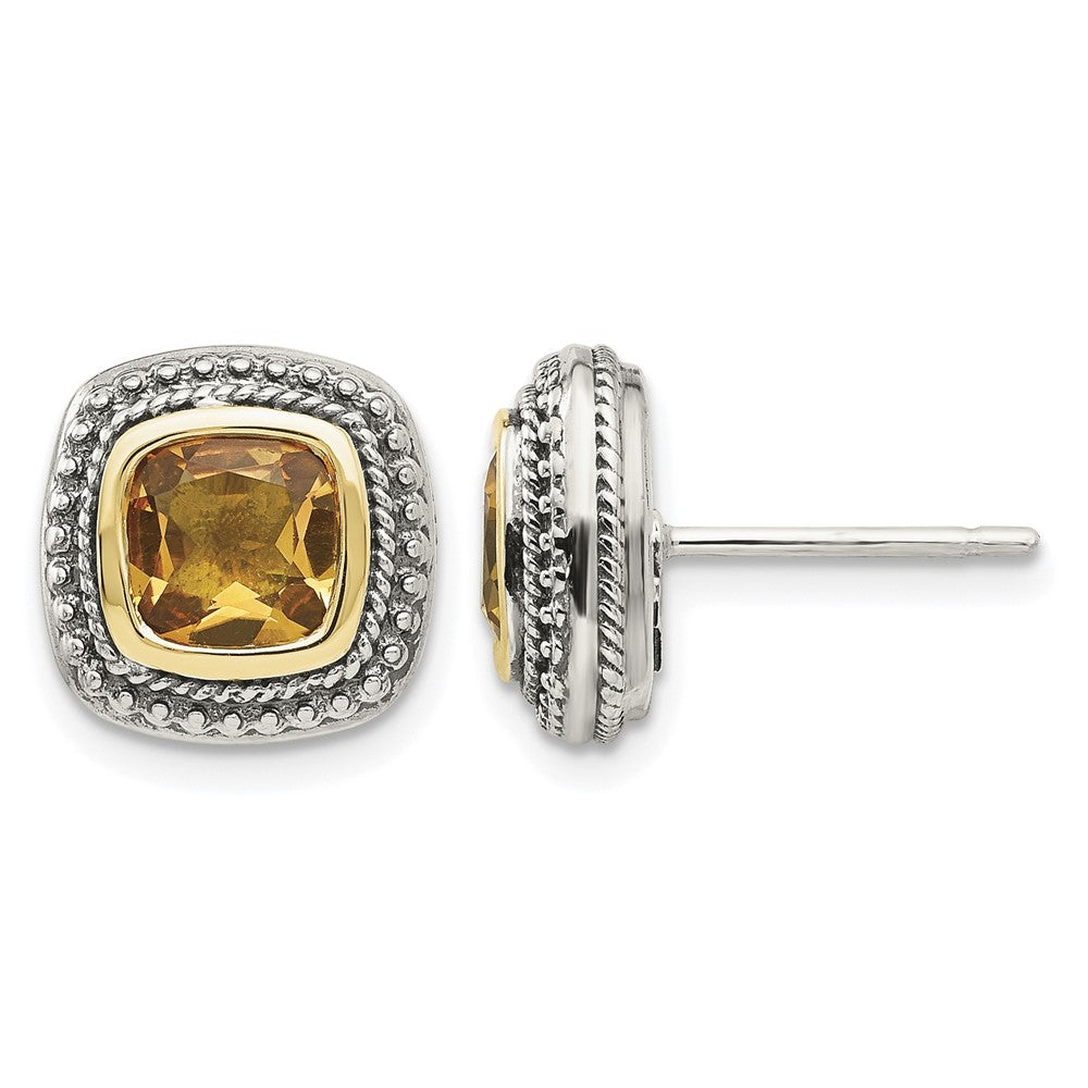Sterling Silver Antiqued w/14k Citrine Earrings