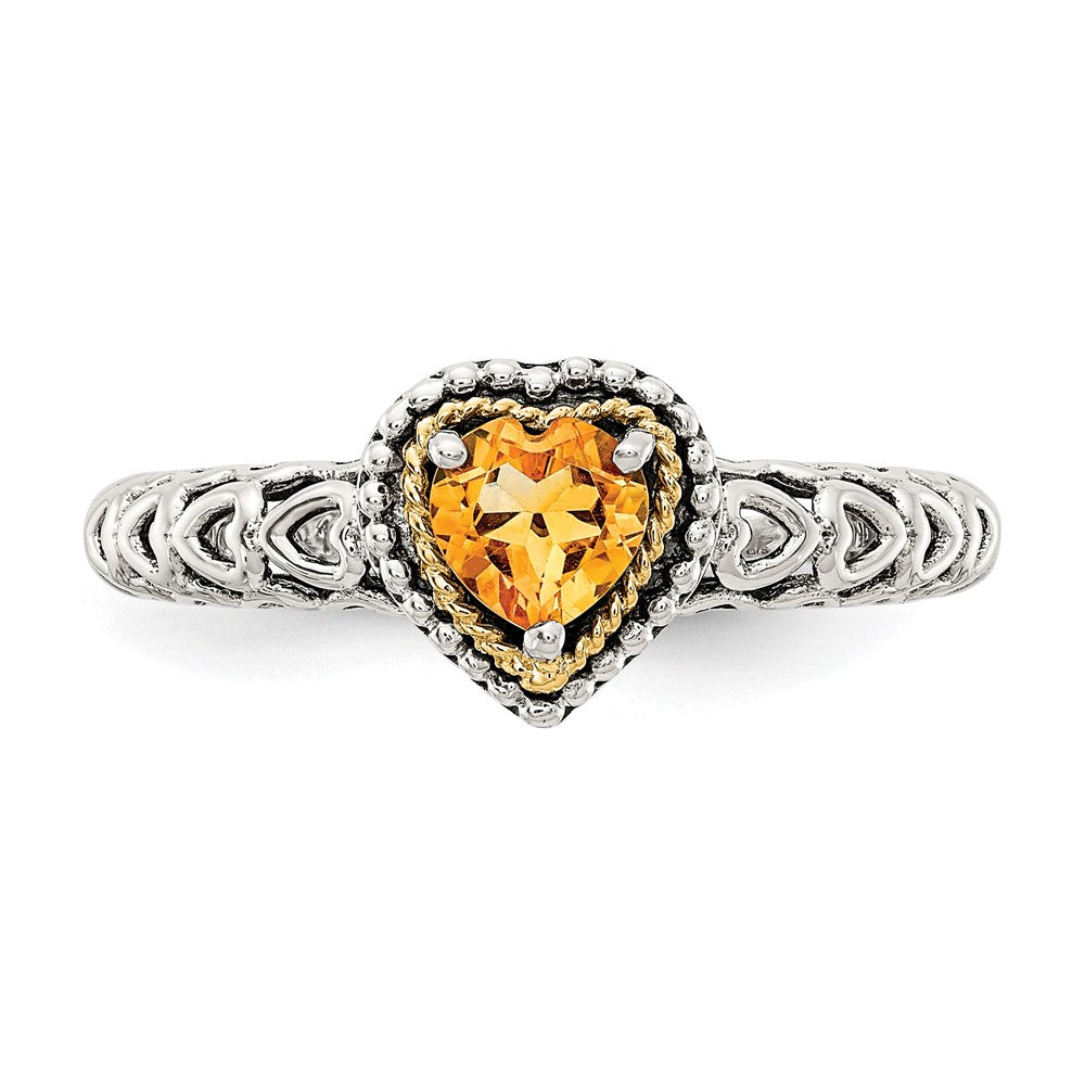 Sterling Silver Antiqued w/14k Citrine Ring